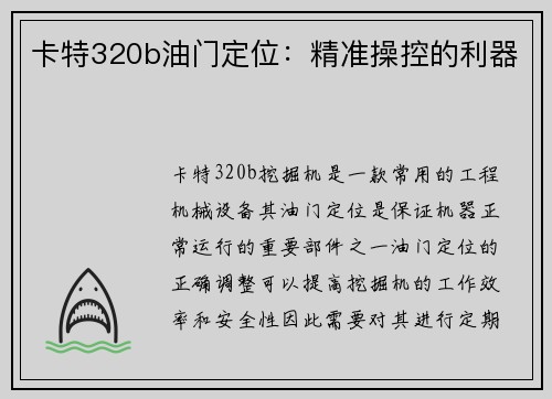 卡特320b油门定位：精准操控的利器